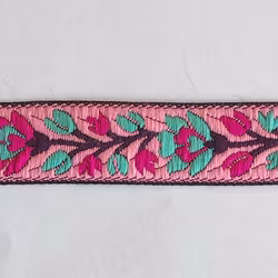 Dekorband rosa med blomranka i cerise & turkos