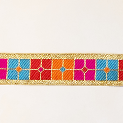 Dekorband grafiskt i guld, cerise, rött & orange