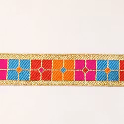 Dekorband grafiskt i guld, cerise, rött & orange