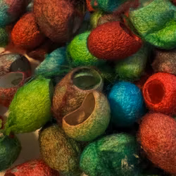 Silkeskokonger färgade peacock