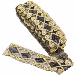 Dekorband spets svart & guld