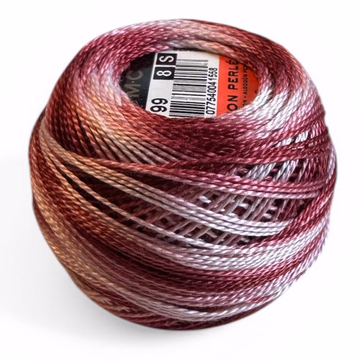 Pärlgarn nr 8 rosa vinröd melerad 99