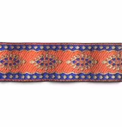 Dekorband orange med ovaler i blått och guld 30mm