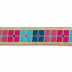 Dekorband grafiskt i guld, rosa & grönt 30mm