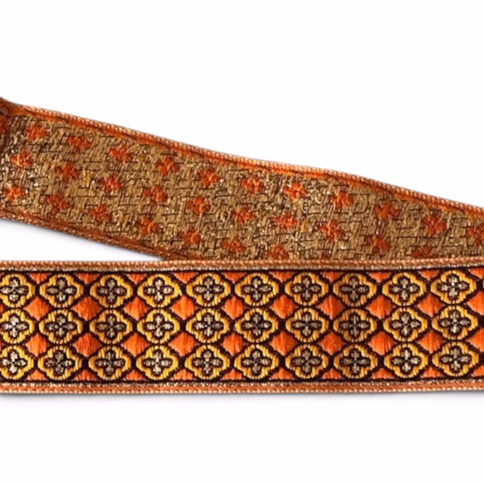 Dekorband orange med guldkors 30mm
