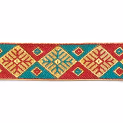 Dekorband grafiskt romber turkos & vinröd 30mm