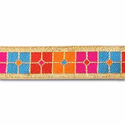 Dekorband grafiskt i guld, cerise, rött & orange 30mm