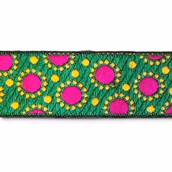 Dekorband grönt med cerise prickar 30mm