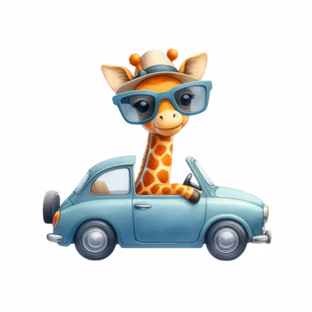 DTF-Transfer Giraff i blå bil