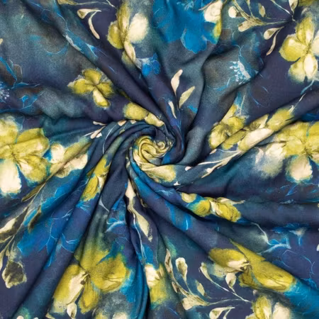 Vävd viskos blommig blågrön 80