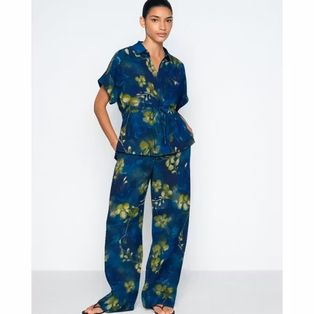 Vävd viskos blommig blågrön 80