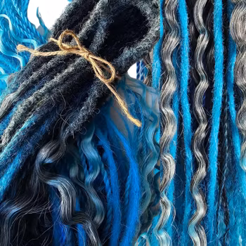 Blå Ombre Svart Mix Syntetdreads 60-70cm (50st)