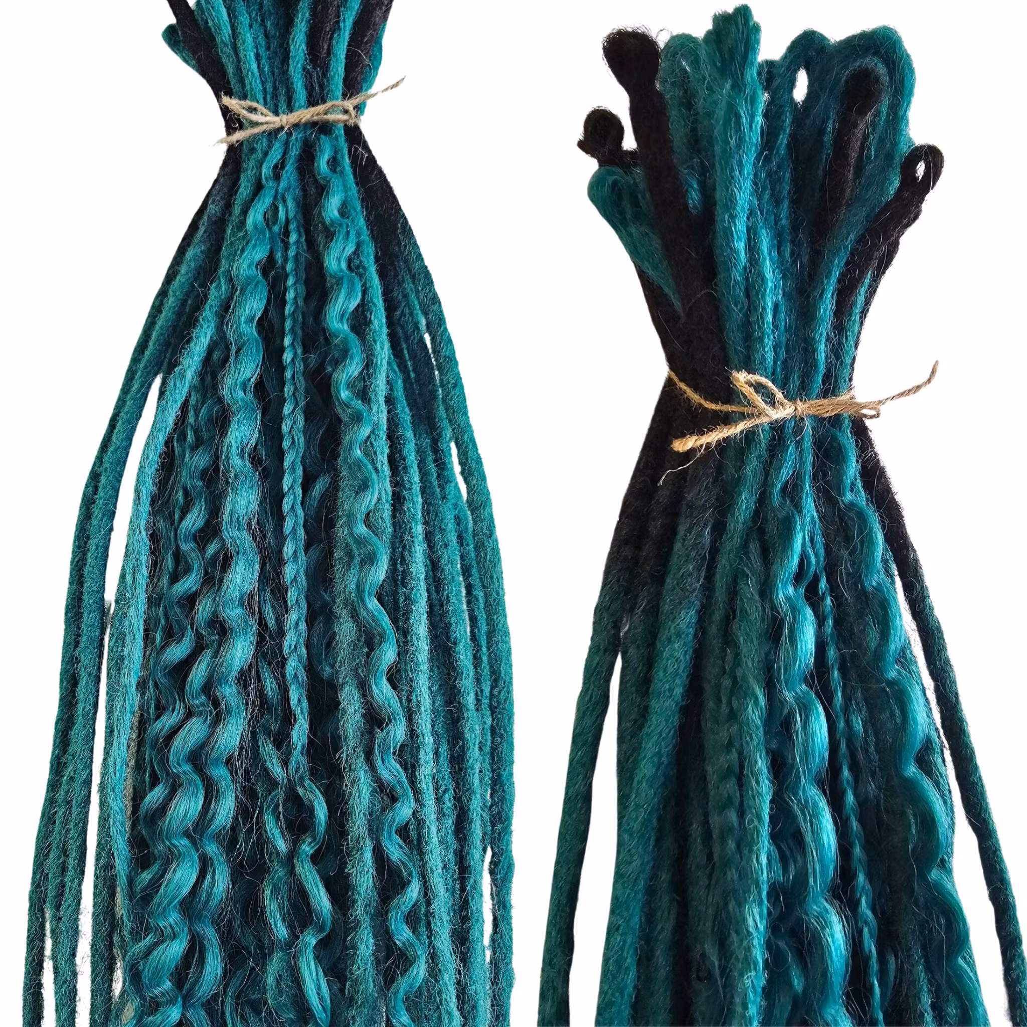 Grön Turkos Ombre Svart Mix Syntetdreads 65cm (35st)