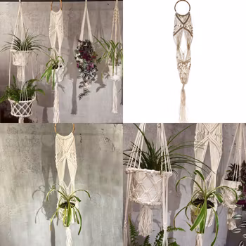 Makramé Ampel - Lång Med Rottingring