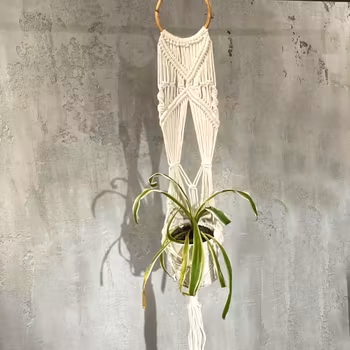 Makramé Ampel - Lång Med Rottingring