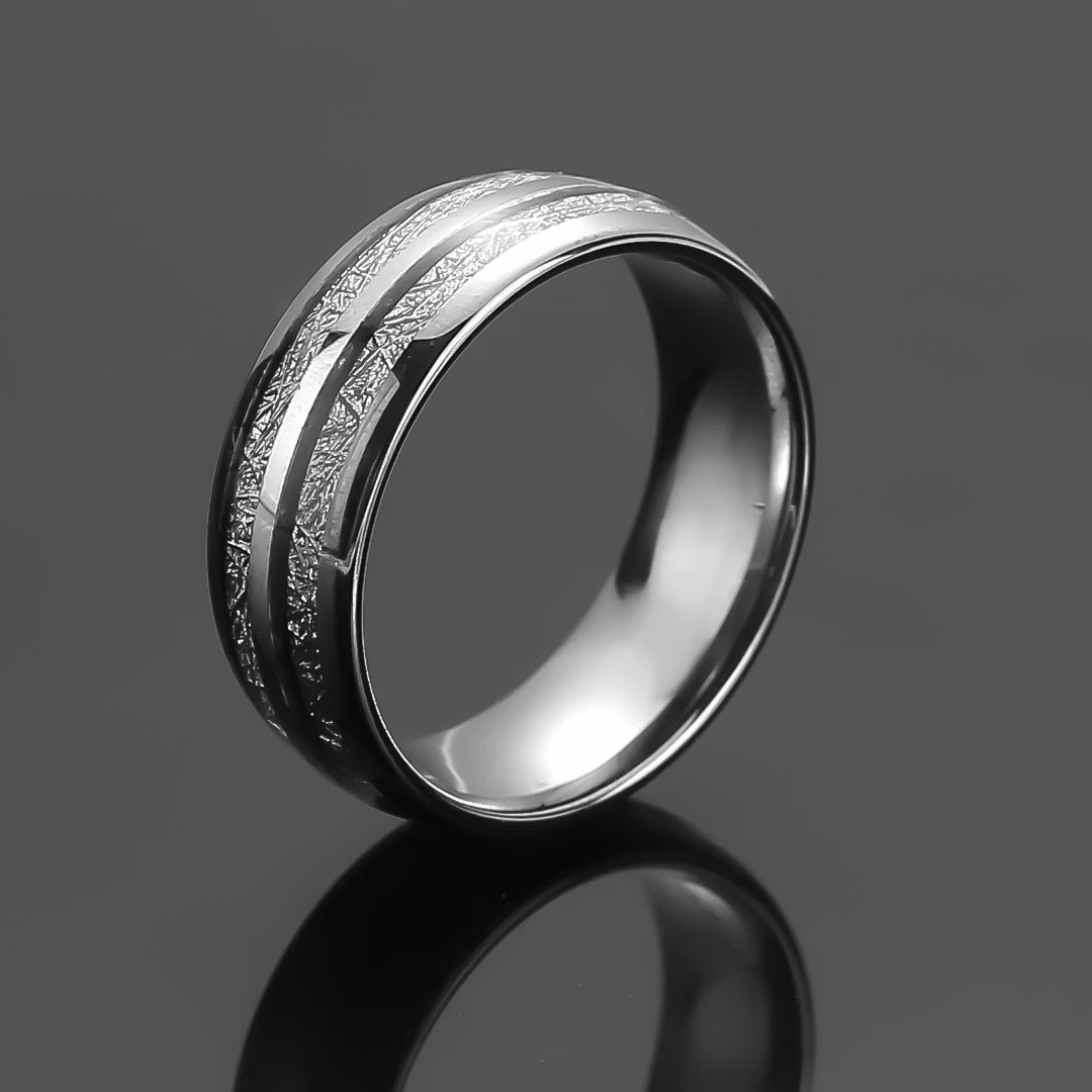 Ring Silver Beauty Lines Tungsten