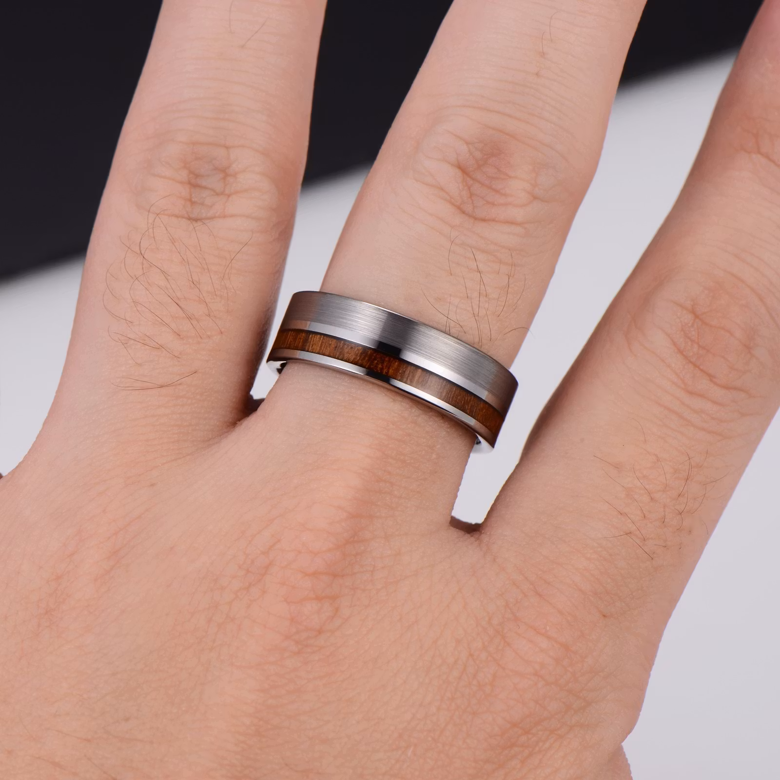 Ring Silver Wood Tungsten
