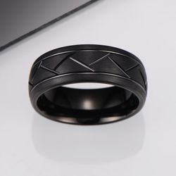 Ring Black Lines Tungsten