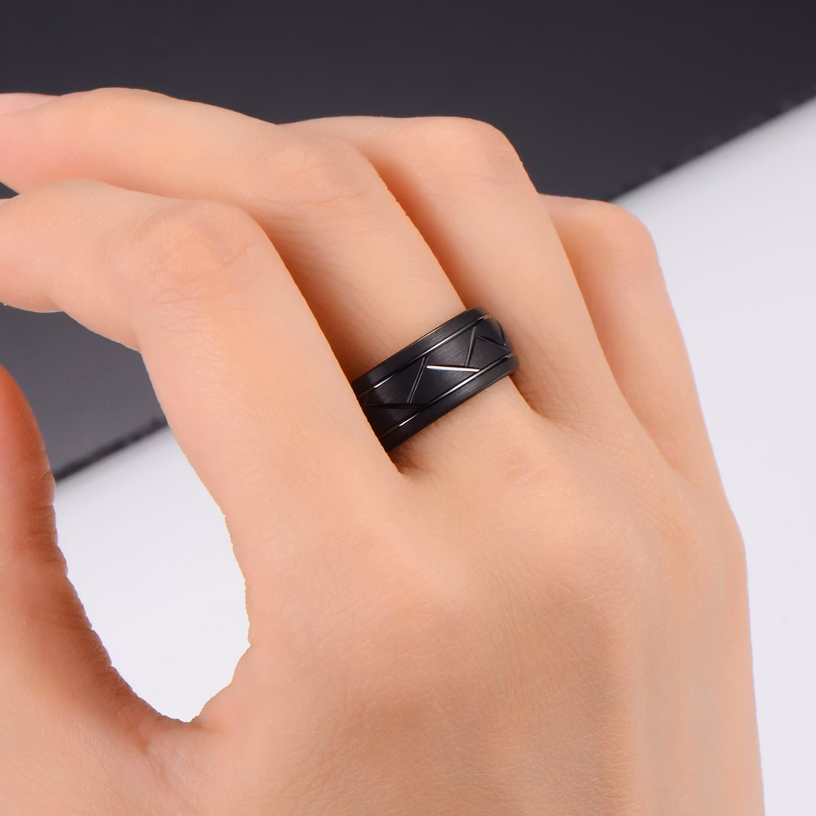 Ring Black Lines Tungsten