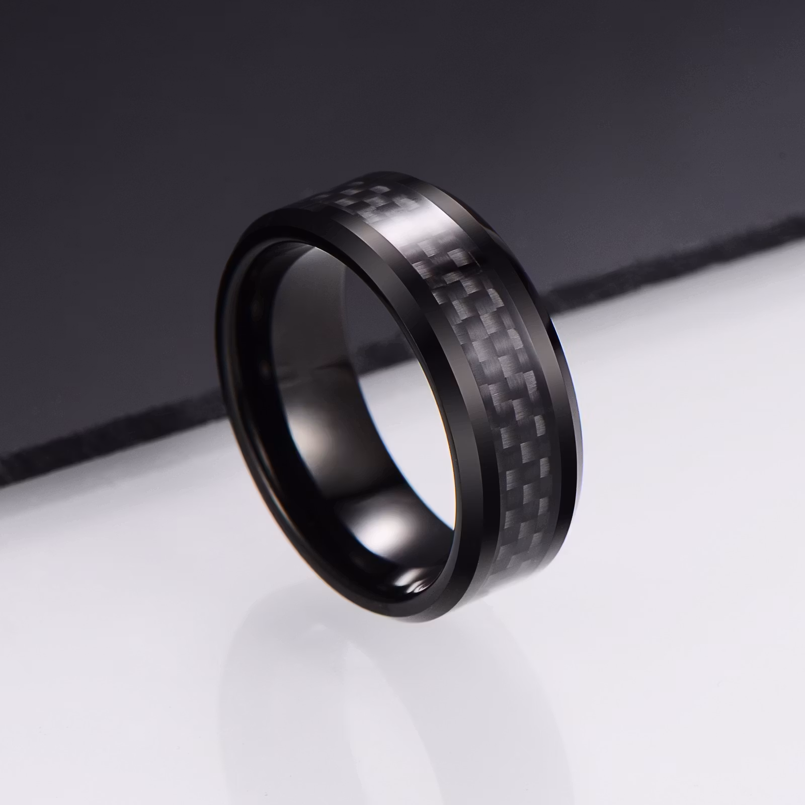 Ring Black Chess Tungsten