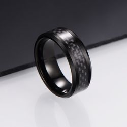 Ring Black Chess Tungsten