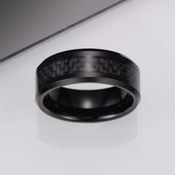 Ring Black Chess Tungsten