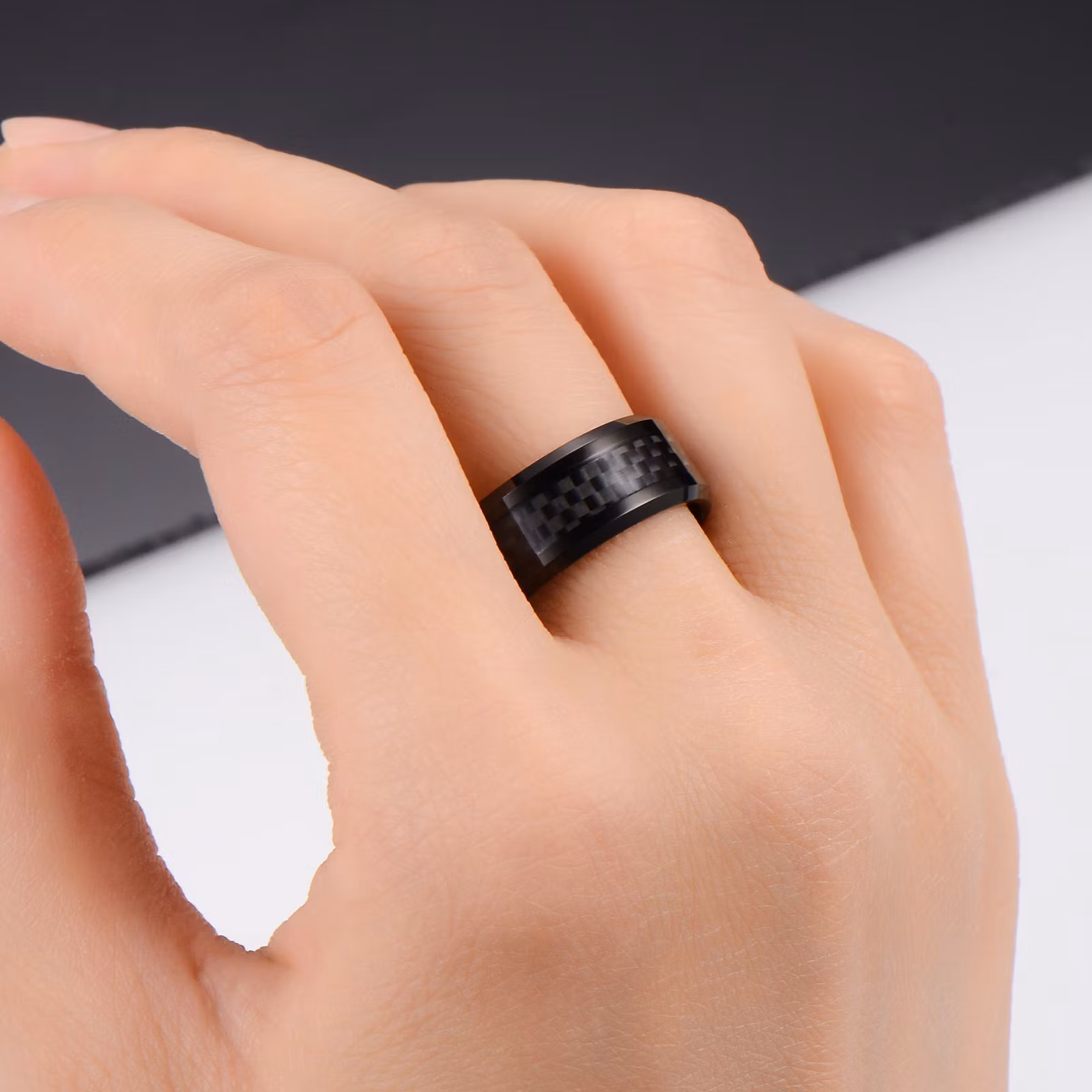 Ring Black Chess Tungsten