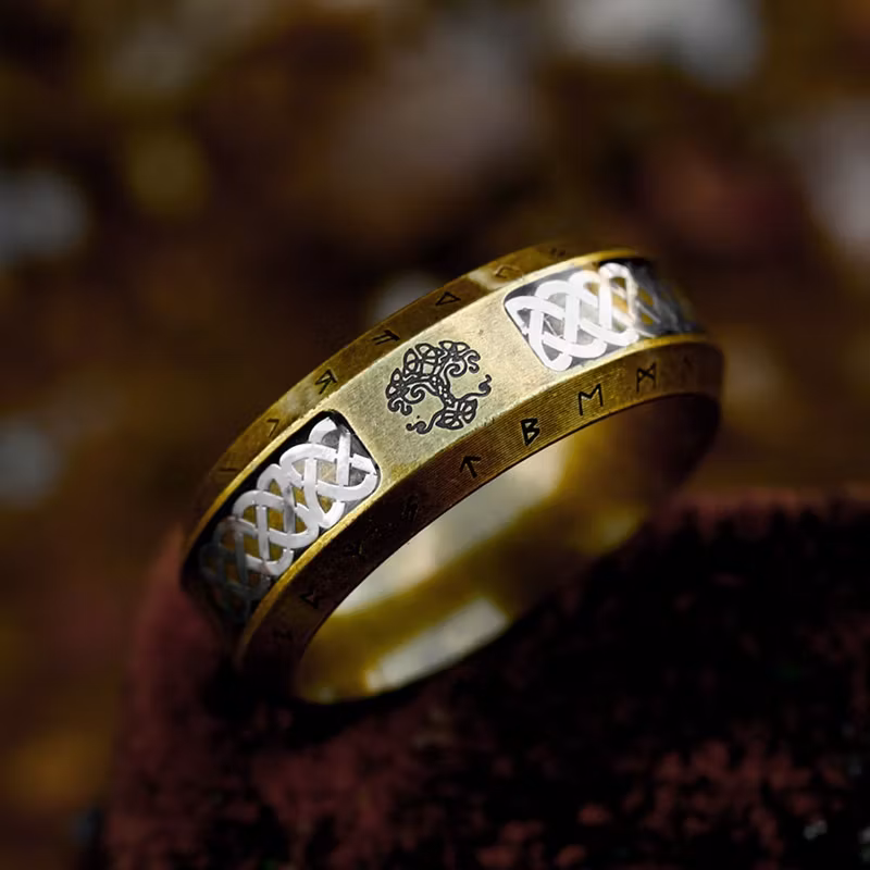 Ring Yggdrasil Runskrift Brons