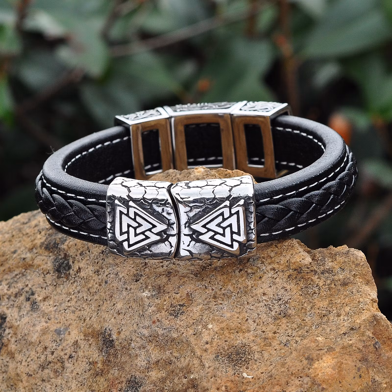 Armbånd Valknut Læder