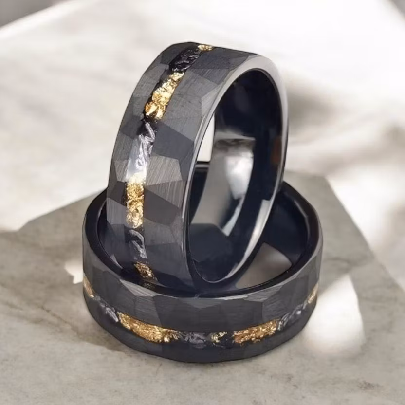 Ring Black Crystals Tungsten