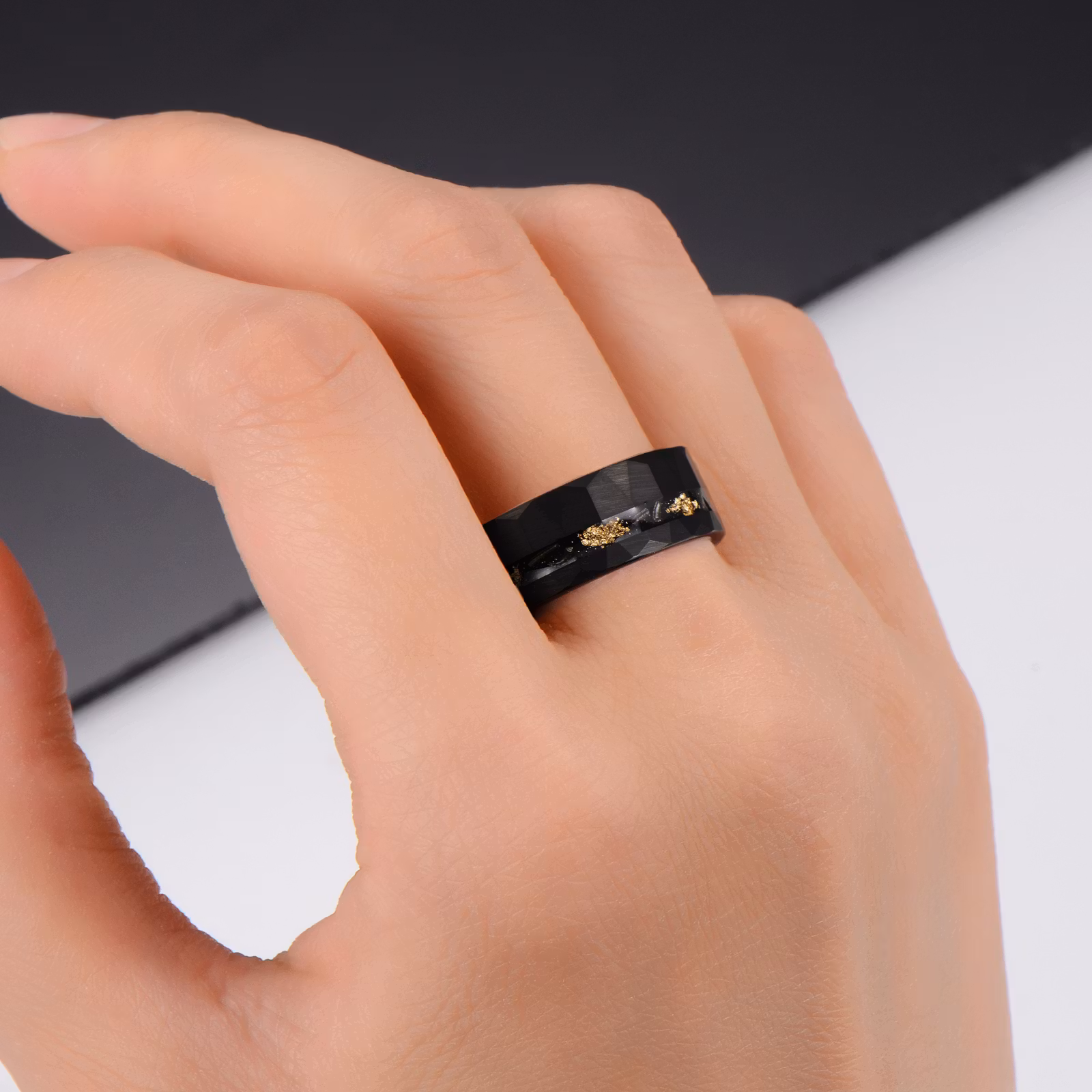 Ring Black Crystals Tungsten