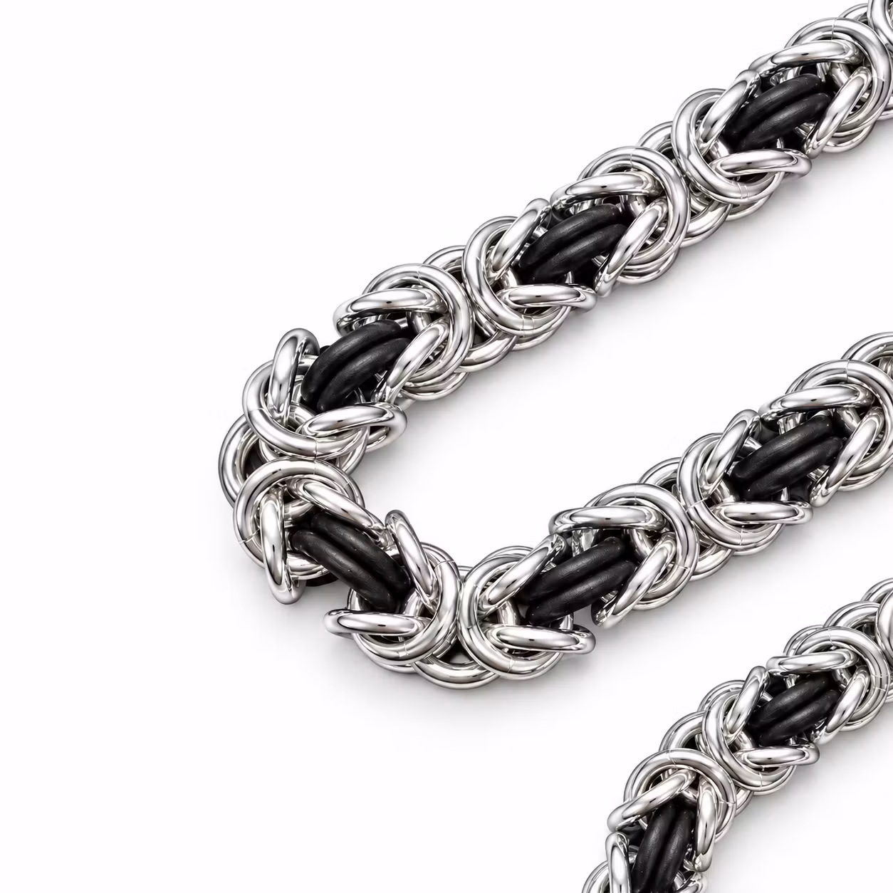 Armband Kungslänk i 925 silver med gummi detaljer