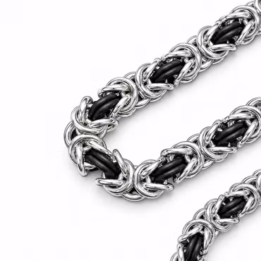 Armband Kungslänk i 925 silver med gummi detaljer