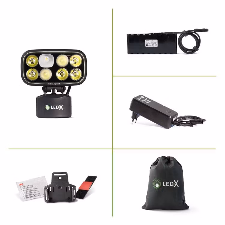 LEDX COBRA 6 500 X-PAND + LAMPFÄSTE FÖR HJÄLMAR OCH STORT BATTERI