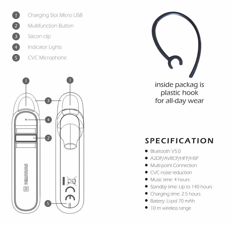 SWISSTEN BLUETOOTH HEADSET CALLER Svart