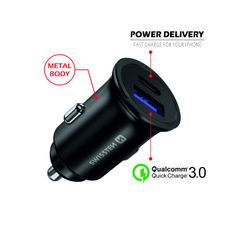 SWISSTEN Bil laddare USB-C + QUICK CHARGE 3.0 36W, Svart