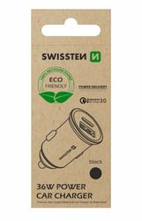 SWISSTEN Bil laddare USB-C + QUICK CHARGE 3.0 36W, Svart