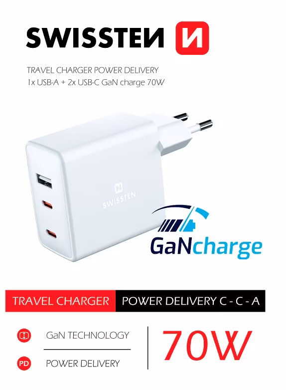Swissten GaN Travel charger USB-C/USB