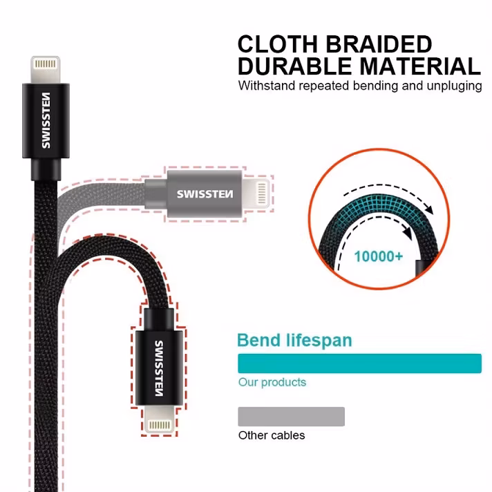 Swissten Textilkabel USB/Lightning 2m