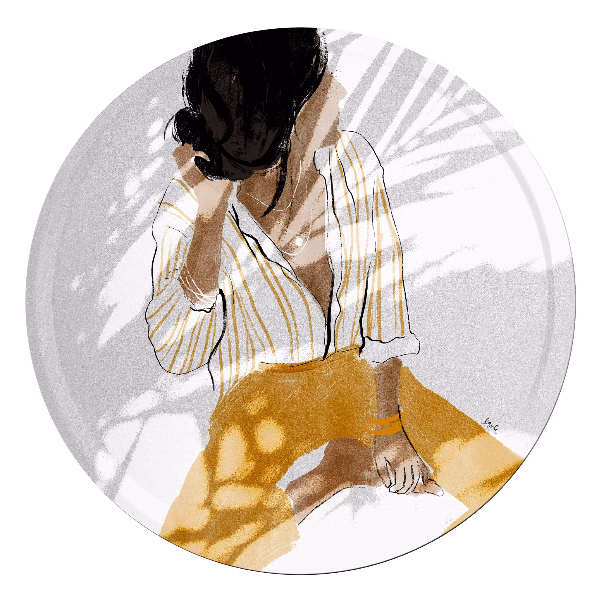 Rund bricka med somrigt motiv