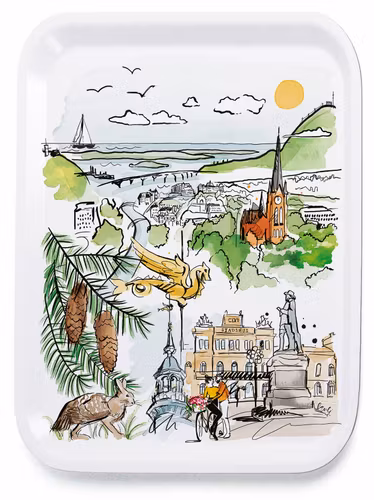 Bricka Staden mellan bergen