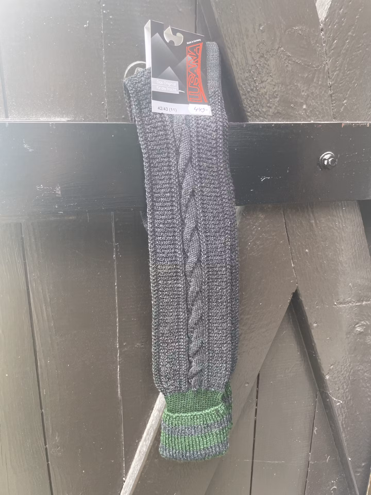 Knälång ullstrumpa , antracit / grön 0219