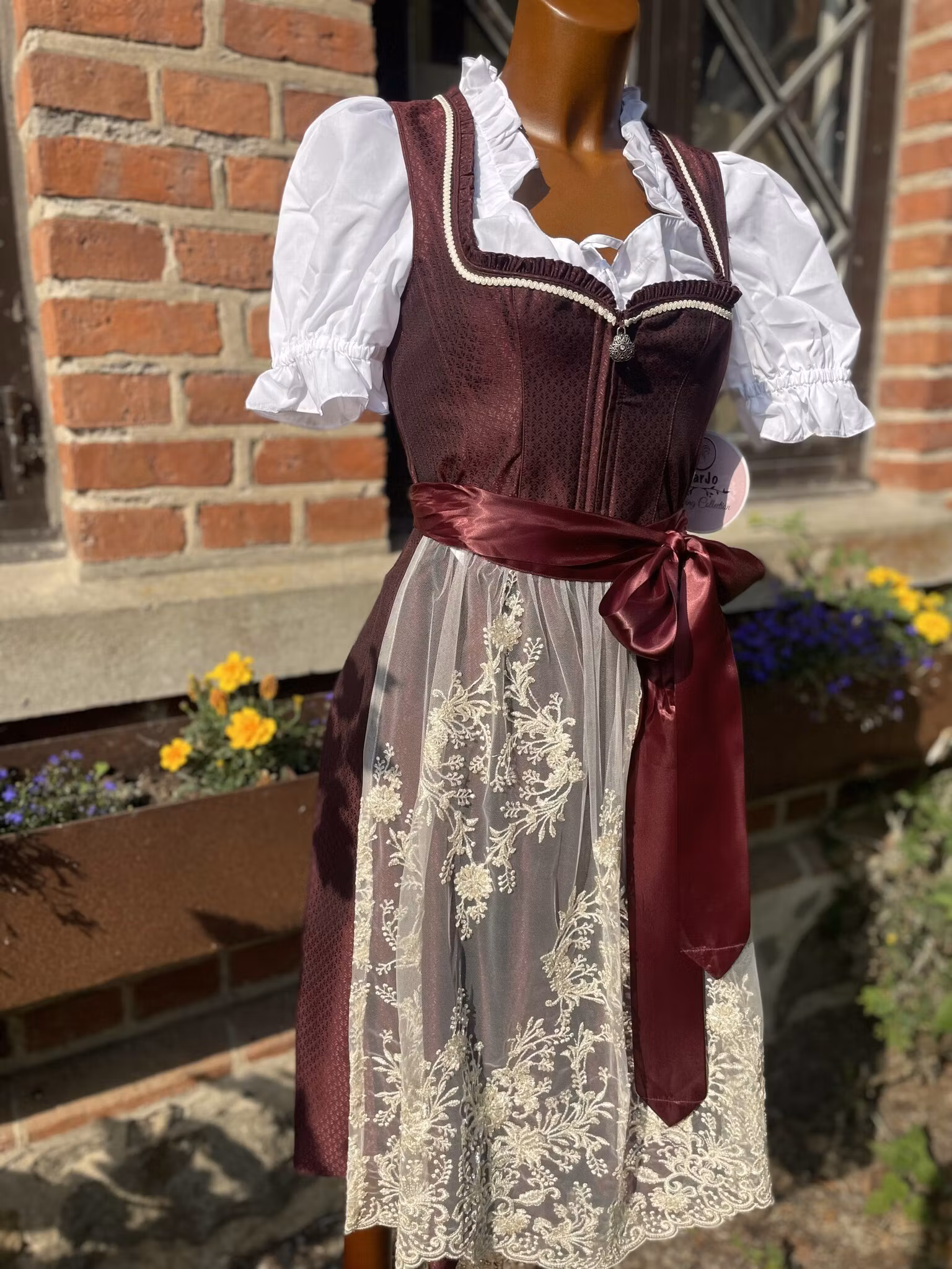 MarJo Trachten "Thiersheim" Dirndlklänning , Mahagoni/White