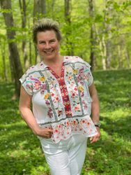 Johnny Was kortärmad broderad blus