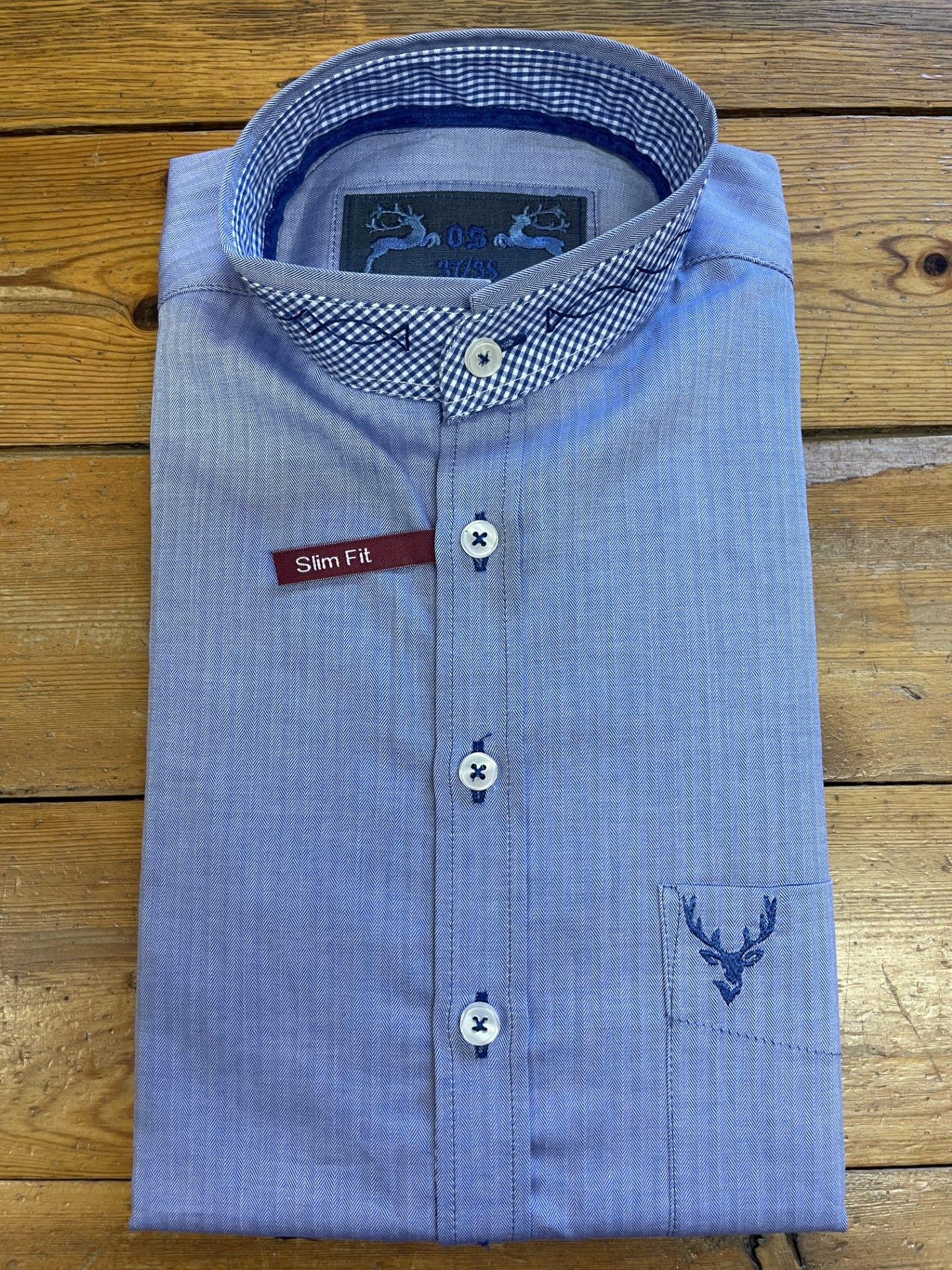 Herrskjorta " blå med liten ståkrage " slim fit / OT