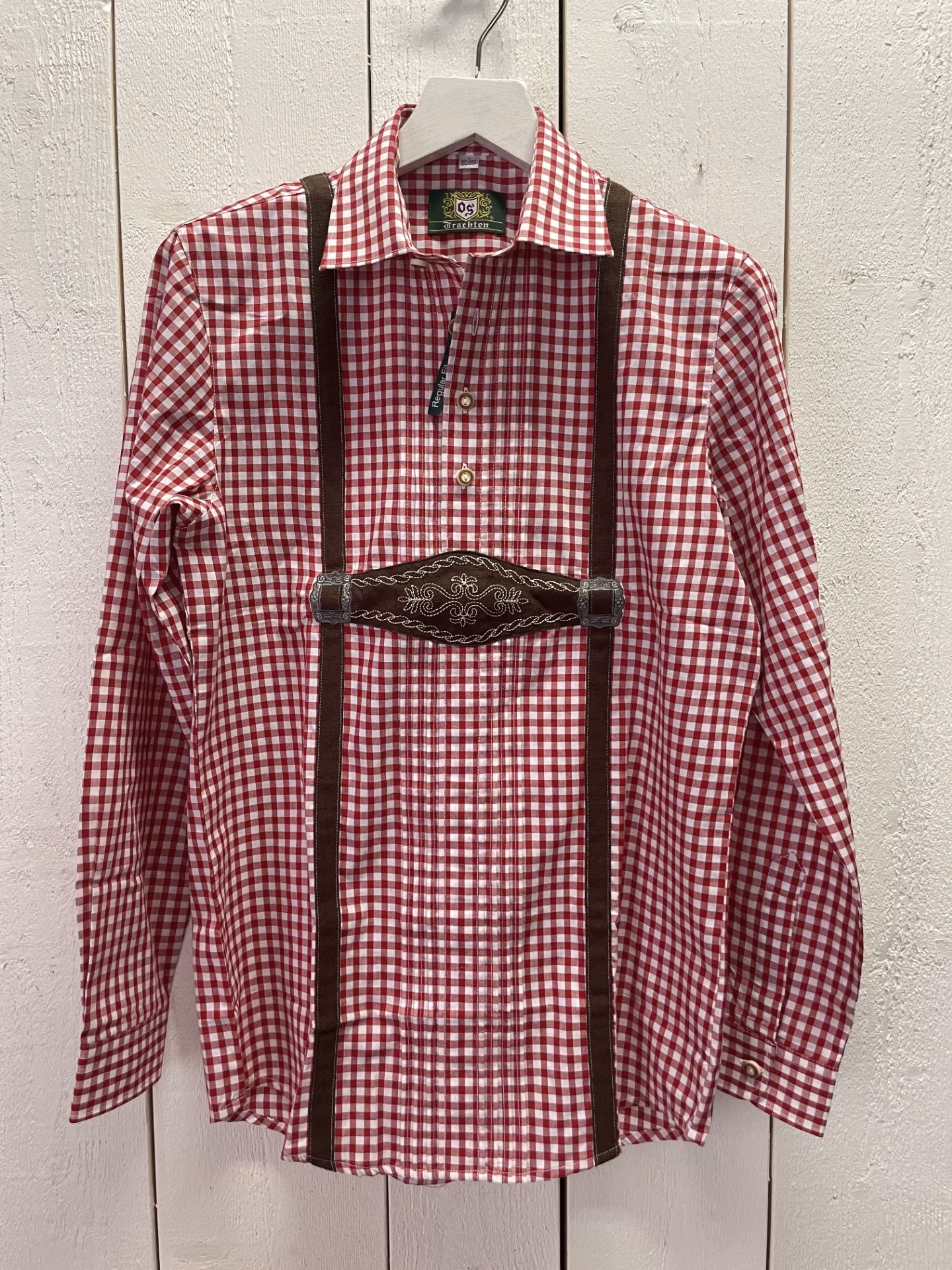 Herrskjorta "Rödrutig, påsydda hänglsen " Regular fit / OT