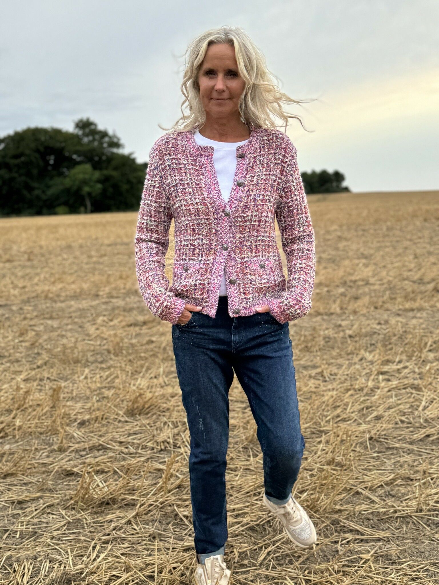 Oui Cardigan Jacka , Cyklamen