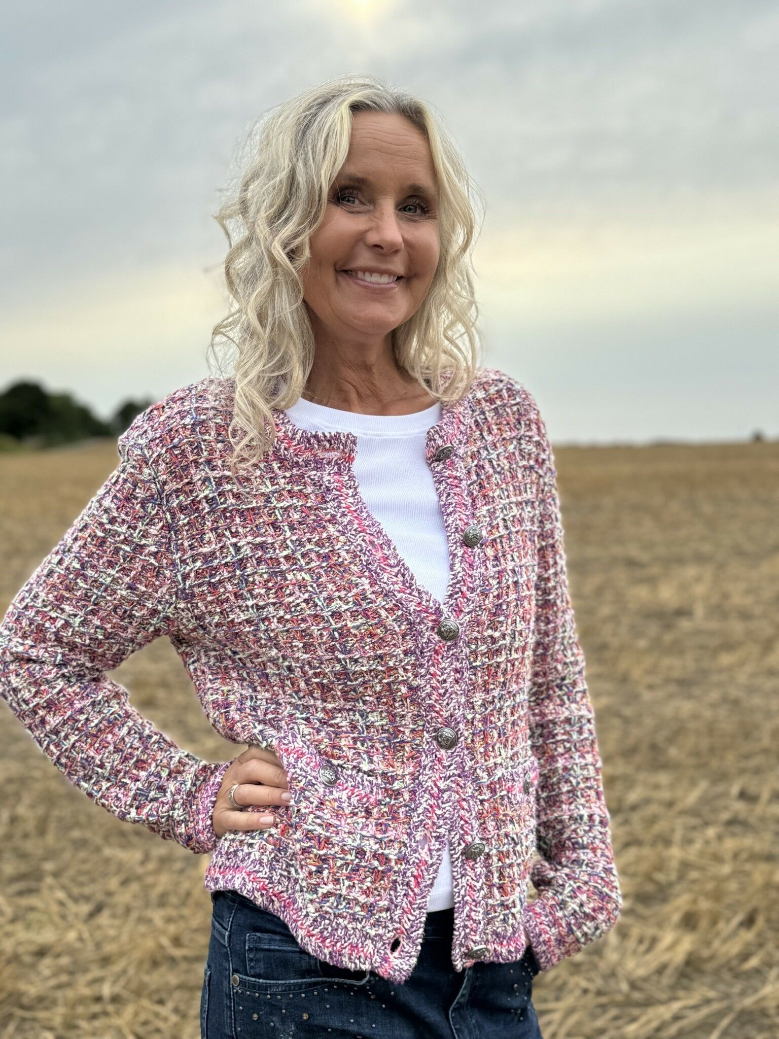 Oui Cardigan Jacka , Cyklamen