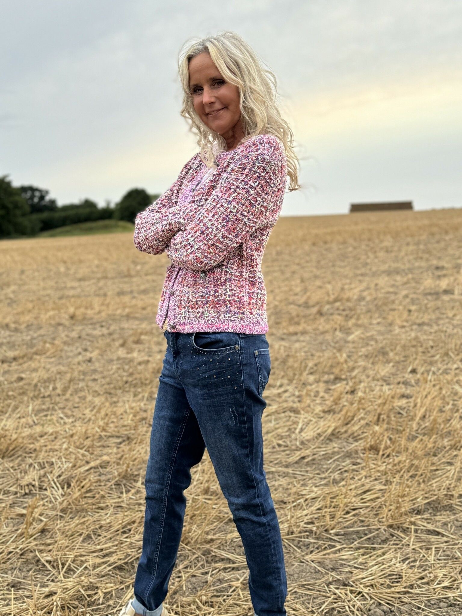 Oui Cardigan Jacka , Cyklamen