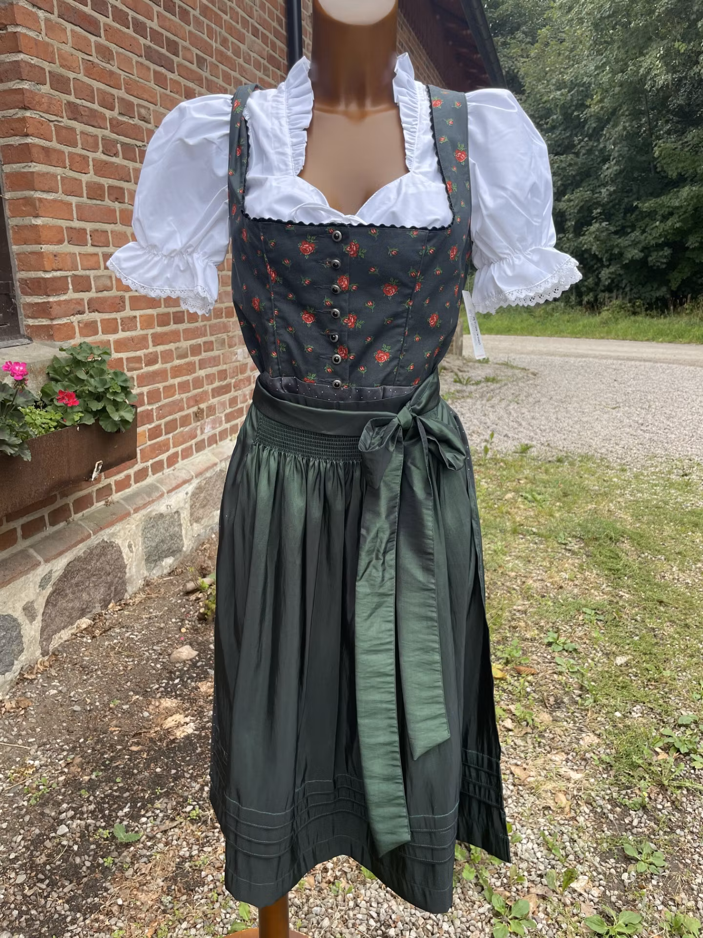 Moser "Annika " Dirndlklänning , Grön/rosor